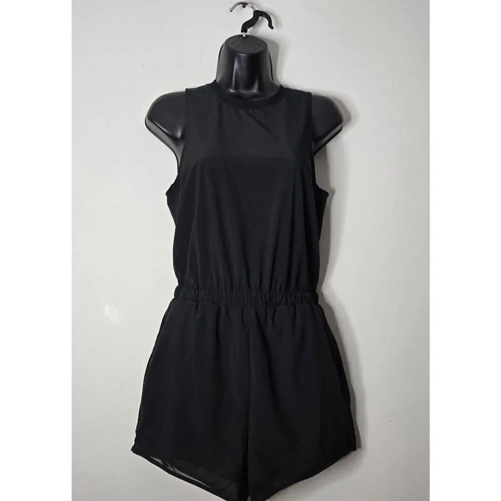Zella Getaway Sporty Sleeveless Romper Size XS Black Jumper Playsuit Nordstrom